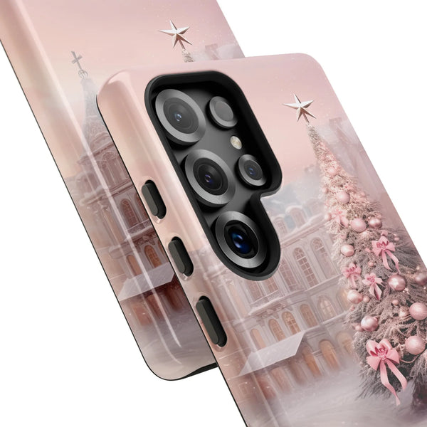 Winter Palace Holiday Samsung Galaxy Case, Pink Christmas Tree Phone Case, Girly Pink Xmas Phone Cover, Festive Bow Ornament 