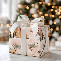 Watercolor Poinsettia Gift Wrap, Winter Fox Wrapping Paper, Woodland Red Fox Wrapping Paper, Christmas Holiday Floral Gift Wrap