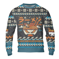 Japanese Food Aesthetic Ugly Christmas Sweater, Ramen Great Wave Pixel Art Sweatshirt, Retro Foodie Holiday Pullover, Asian Cuisine Present