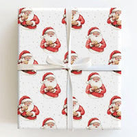 Watercolor Santa Claus Gift Wrap, Santa Eating Cookie Wrapping Paper, Holiday Cookies Christmas Paper, Secret Santa Present Wrapping Roll