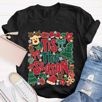 Festive Holiday Graphic Tee, Tis the Season Reindeer Christmas Tree Shirt, Retro Winter Christmas Shirt, Merry Xmas Present for Her