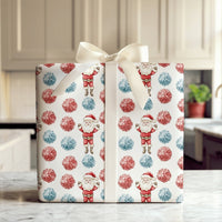 Pom-Poms Holiday Gift Wrap, Cheering Santa Claus Wrapping Paper, Adorable Santa Christmas Wrapping Paper, Festive Xmas Gift Wrap Roll for Kids