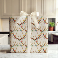 Holiday Lights Deer Gift Wrap, Deer Antler Christmas Wrapping Paper, Rustic Watercolor Antlers Wrapping Paper, Country Gift Wrap Roll