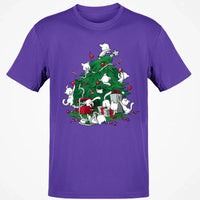 Humorous Holiday Chaos Graphic Tee, Cats Climbing Christmas Tree T-Shirt, Festive Kitty Christmas Shirt, Adorable Cat Lover Winter Top