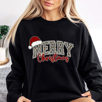 Retro Holiday Santa Hat Crewneck, Merry Christmas Leopard Print Sweatshirt, Leopard Christmas Pullover Sweater, Winter Holiday Present for Her