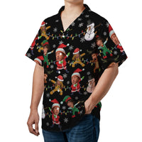 Dabbing Santa Elf Reindeer Aloha Shirt, Custom Face Christmas Hawaiian Shirt, Humorous Holiday Button Down Shirt, Family Party Outfit