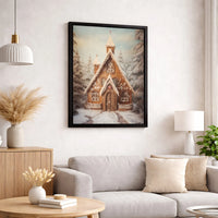 Snowy Winter Forest Canvas Print, Gingerbread House Church Canvas Wall Art, Holiday Landscape Canvas, Christmas Church Wall Decor