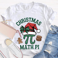 Humorous Math Teacher Holiday Shirt, Pi Symbol Santa Hat Christmas T-Shirt, Christmas STEM Graphic Tee, Math Lover Xmas Tee, Teacher Present