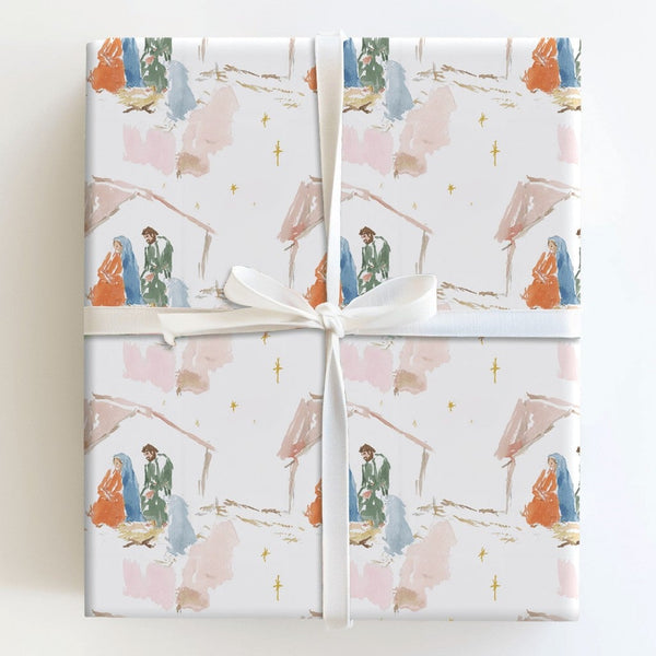 Minimalist Holy Family Gift Wrap, Watercolor Nativity Wrapping Paper, Religious Christmas Wrapping Paper, Christian Holiday G