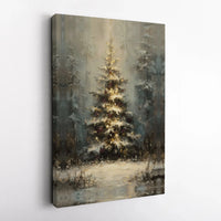 Glowing Winter Forest Canvas Print, Christmas Tree Canvas Wall Art, Impressionist Snow Canvas Art, Holiday Digital Download, Printable Decor
