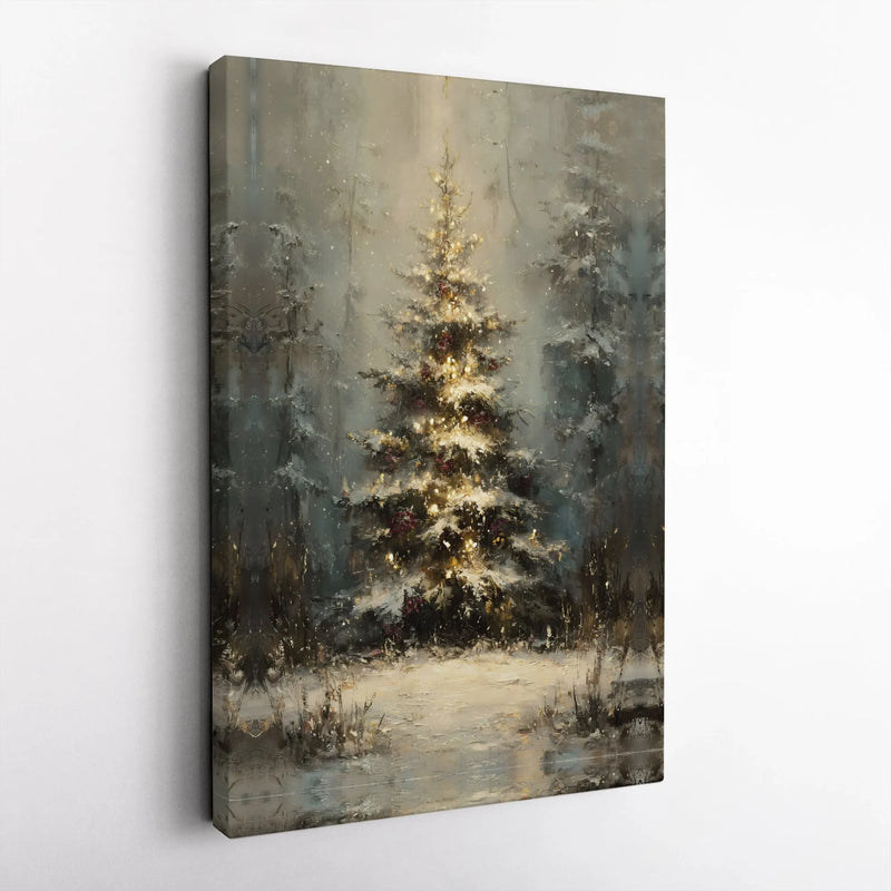 Glowing Winter Forest Canvas Print, Christmas Tree Canvas Wall Art, Impressionist Snow Canvas Art, Holiday Digital Download, Printable Decor