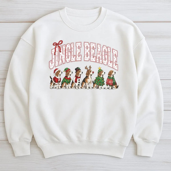 Humorous Christmas Beagle Sweater, Jingle Beagle Sweatshirt, Retro Holiday Dog Crewneck, Beagle Mom Pullover, Christmas Dog L