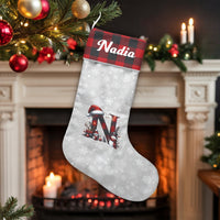 Custom Name Holiday Stocking, Personalized Buffalo Plaid Initial N Christmas Stocking, Velboa Fireplace Stocking, Rustic Xmas Family Present