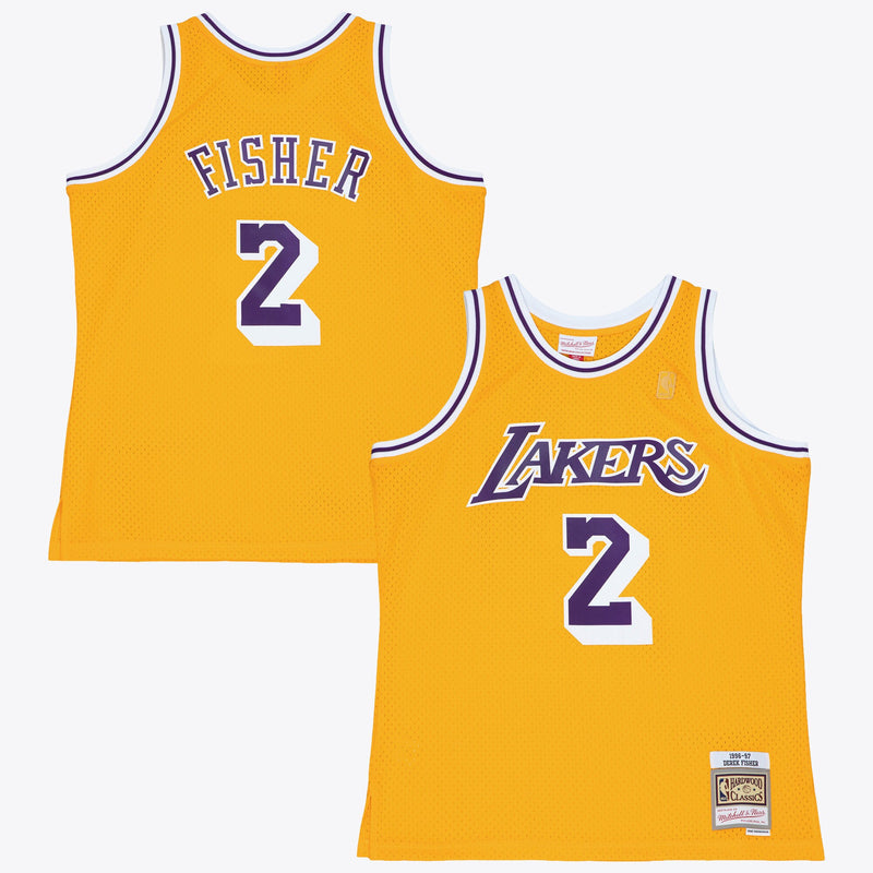Los Angeles Lakers Derek Fisher 1996 Swingman Authentic Jersey - Light Gold