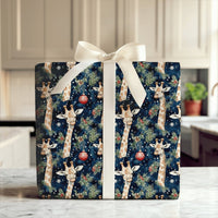 Watercolor Animal Gift Wrap, Navy Christmas Giraffe Wrapping Paper, Festive Wildlife Wrapping Paper Roll, Winter Holiday Gift Wrap