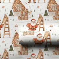 Watercolor Christmas Village Gift Wrap, Gingerbread House Santa Wrapping Paper, Festive Holiday Wrapping Paper, Adorable Xmas Gift Wrap Roll