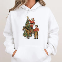 Vintage Santa Horse Hoodie, Western Christmas Cowboy Hoodie, Retro Western Holiday Pullover, Country Xmas Sweatshirt, Holiday Present
