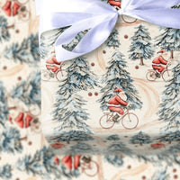 Vintage Cycling Christmas Gift Wrap, Santa Biking in Snowy Forest Wrapping Paper, Bicycle Holiday Wrapping Paper, Cyclist Gift Wrap