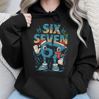 Humorous Brainrot Meme Sweatshirt, Six Seven Christmas Hoodie, Gen Z Holiday Hooded Pullover, Viral Xmas Graphic Hoodie, Teen Meme Present