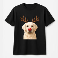 Adorable Reindeer Dog Graphic Tee, Golden Retriever Christmas T-Shirt, Humorous Dog Holiday Shirt, Retro Xmas Dog Lover Tee, Winter Holiday Present