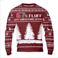 Humorous Paw Print Ugly Sweater, 67% Fluff 33% Christmas Spirit Sweater, Reindeer Dog Lover Holiday Sweater, Adorable Xmas Crewneck Sweater