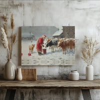 Snowy Farm Christmas Canvas Art, Santa Feeding Cows Canvas Print, Rustic Holiday Wall Decor, Winter Farmhouse Canvas, Country Xmas Present