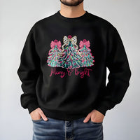 Leopard Print Tree Sweatshirt, Merry and Bright Christmas Sweatshirt, Colorful Holiday Crewneck, Festive Winter Pullover, Xmas Present for Her
