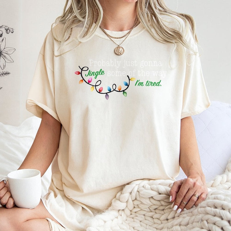 Humorous Christmas Lights Graphic Tee, Probably Just Gonna Jingle T-Shirt, Sarcastic Holiday Shirt, Comfy Festive Xmas Graphic T-Shirt