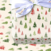 Festive Christmas Tree Gift Wrap, Watercolor Pine Tree Wrapping Paper, 90 GSM Holiday Present Paper, Rustic Winter Wrapping Supplies