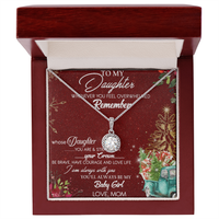 Cubic Zirconia Pendant Necklace, To My Daughter Necklace from Mom, White Gold Over Stainless Steel Jewelry, Birthday Christmas Keepsake Present