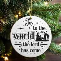 Religious Christmas Tree Ornament, Joy to the World Nativity Ceramic Ornament, Christian Keepsake Ornament, Spiritual Holiday Decor Present