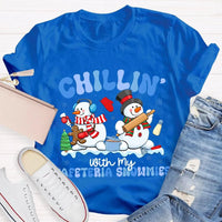 Humorous Holiday Snowman Graphic Tee, Chillin with My Cafeteria Snowmies Shirt, School Staff Christmas T-Shirt, Lunch Lady Holiday Present