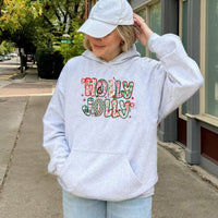 Preppy Holiday Graphic Sweatshirt, Holly Jolly Christmas Hoodie, Adorable Xmas Hooded Pullover, Festive Winter Sweater, Christmas Present for Her