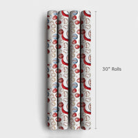 Sports Holiday Gift Wrap, Baseball Santa Christmas Wrapping Paper, Red White Blue Baseball Wrapping Paper, Coach Player Gift Wrap Roll