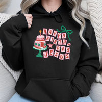 Retro Christmas Cake Graphic Sweatshirt, Happy Birthday Jesus Hoodie, Vintage Christian Holiday Pullover, Faith Religious Xmas Present