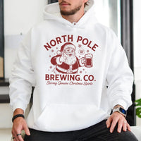 Humorous Santa Drinking Beer Hoodie, North Pole Brewing Co Hoodie, Vintage Xmas Holiday Graphic Sweatshirt, Christmas Party Pullover Hoodie