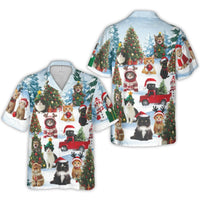 Santa Hat Kitten Aloha Shirt, Christmas Cat Hawaiian Shirt, Holiday Party Button Up Shirt, Festive Meowy Xmas Beach Shirt, Cat Lover Present
