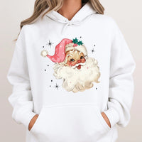 Vintage Santa Christmas Hoodie, Pink Hat Retro Santa Hoodie, Adorable Pink Holiday Hoodie, Winter Aesthetic Hooded Sweatshirt, Christmas Present
