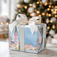 Watercolor Winter Cityscape Gift Wrap, London Big Ben Christmas Wrapping Paper, Festive London Holiday Wrapping Paper, Travel Gift Wrap Roll