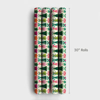 Bow Christmas Wrapping Paper, Retro Colorful Tree Wrapping Paper, Modern Holiday Gift Wrap Roll, Vibrant Seasonal Xmas Wrapping Paper