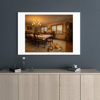Comfy Holiday Dog Canvas Print, Golden Retriever Christmas Canvas Art, Festive Dining Room Canvas Wall Decor, Winter Puppy Art