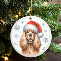Santa Hat Dog Ornament, Cocker Spaniel Christmas Ornament, Ceramic Pet Keepsake Ornament, Holiday Dog Tree Decor, Dog Lover Present