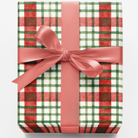 Watercolor Christmas Wrapping Paper Roll, Red and Green Plaid Wrapping Paper, Festive Holiday Gift Wrap, Winter Birthday Present Supplies