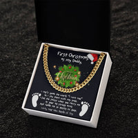 New Dad Message Card Chain, First Christmas Daddy Cuban Link Chain Necklace, Holiday Keepsake from Baby, Meaningful Dad Chain Jewelry