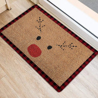 Red Buffalo Plaid Welcome Mat, Rudolph Christmas Doormat, Reindeer Holiday Entryway Mat, Adorable Xmas Front Door Mat, Winter Decor Present
