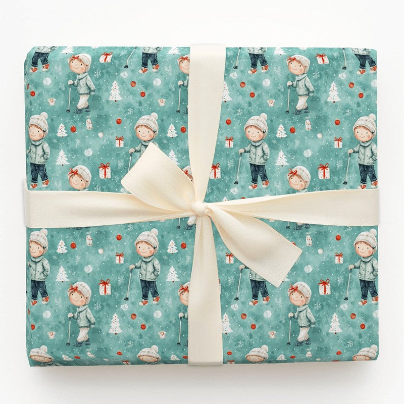 Watercolor Kids Christmas Gift Wrap, Winter Children Wrapping Paper, Whimsical Holiday Wrapping Paper, Adorable Seasonal Gift Wrap Paper Roll