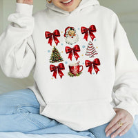 Santa Red Bow Holiday Hoodie, Vintage Santa Red Bow Christmas Hoodie, Vintage Christmas Hooded Sweatshirt, Comfy Xmas Present Hoodie