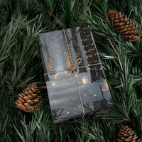 Snowy Woodland Path Gift Wrap, Winter Forest Wrapping Paper, Fairy Lights Holiday Gift Wrapping Paper, Elegant Christmas Paper Roll