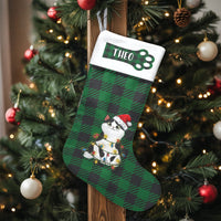 Custom Name Pet Christmas Stocking, Personalized Buffalo Plaid Cat Christmas Stocking, Rustic Christmas Stocking, Present for Cat Lovers