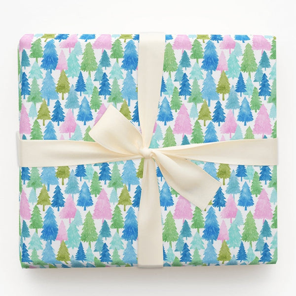 Watercolor Forest Gift Wrap, Pastel Pine Tree Wrapping Paper, Winter Woodland Wrapping Paper, Christmas Holiday Birthday Pres